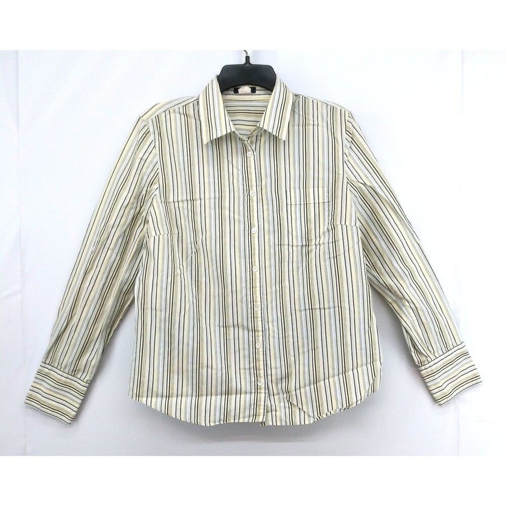 J Crew Dress Shirt Women Large Multicolor Striped Long Sleeve Collared Button Up